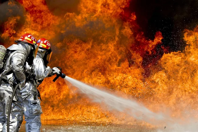 firefighters, fire, firefighting, flames, water, nature, hose, extinguishing. Ontario Print Shop Safety Inspections: What Officers Check on a Walk-Through