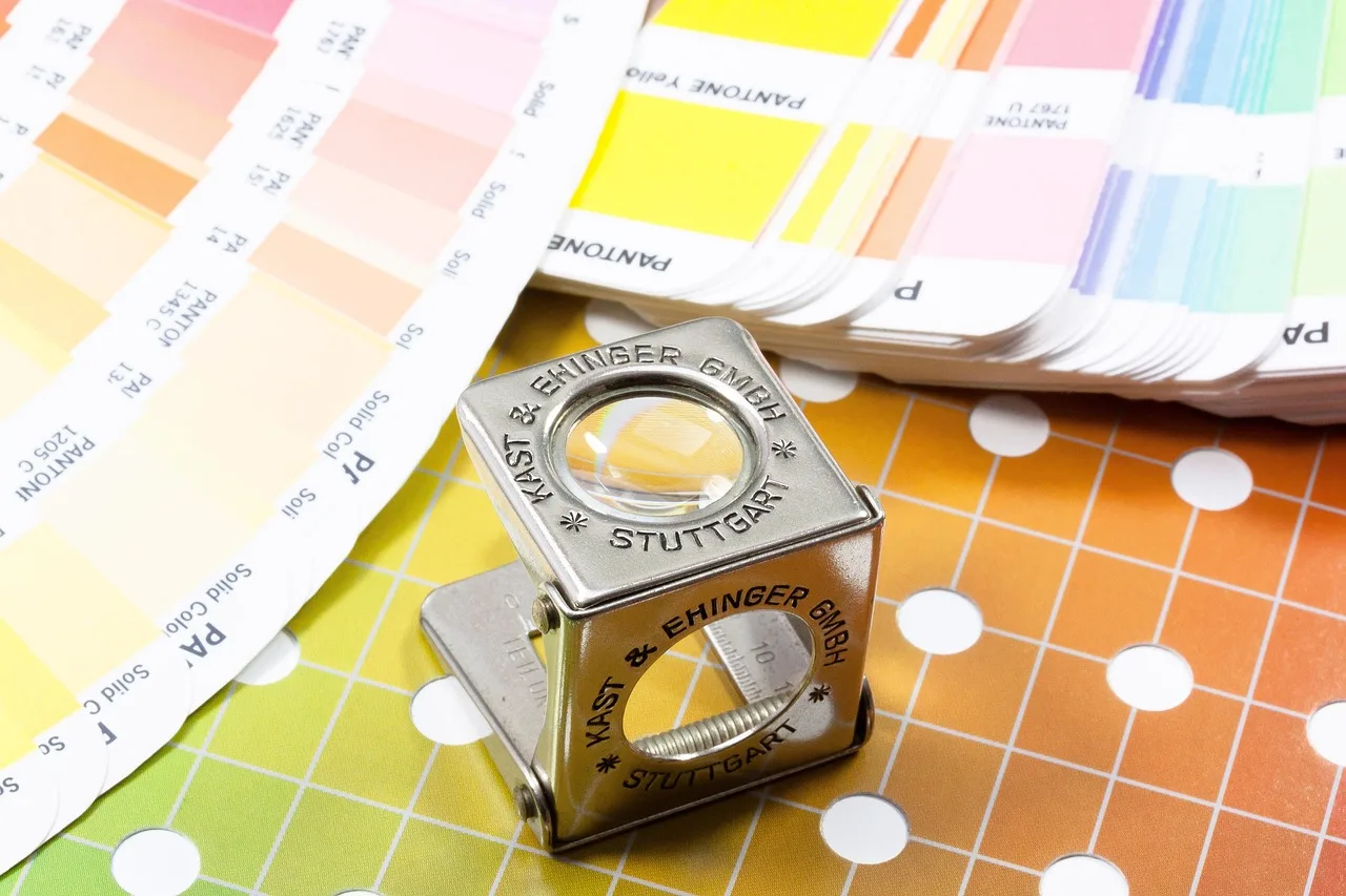 magnifying glass, thread counter, color fan, pantone, printing inks, full tone, grid, four color printing, cmyk, precision, check, pigments, selection, gradient, graphic design, communication, printing house, pantone, printing house, printing house, printing house, printing house, printing house. Tools and KPIs for running a print shop for 2027